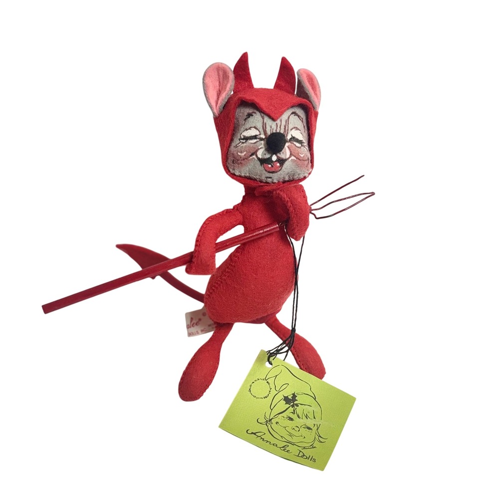 Vintage Annalee Dolls Red‎ Devil Mouse with Pitchfork Halloween 1965 1976 7"